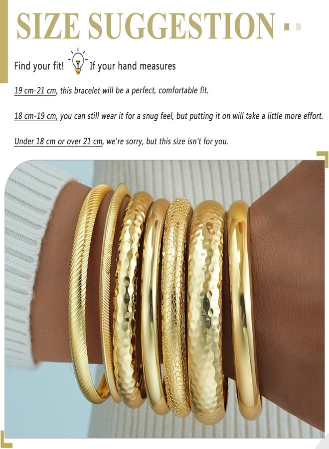 YEEZII Gold Bangle Bracelets for Women, 7Pcs 14K Gold Plated Boho Indian Multi Stackable Textured Bracelets, Chunky Bangle Set for Women Jewelry Gifts - Image 4